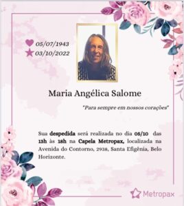 nota de falecimento maria angelica salome